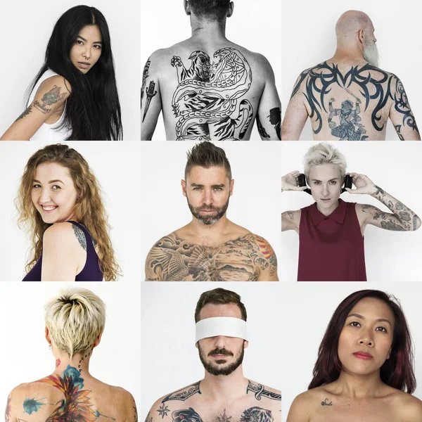 다양성 사람들이 보여주는 문신 — 스톡 사진