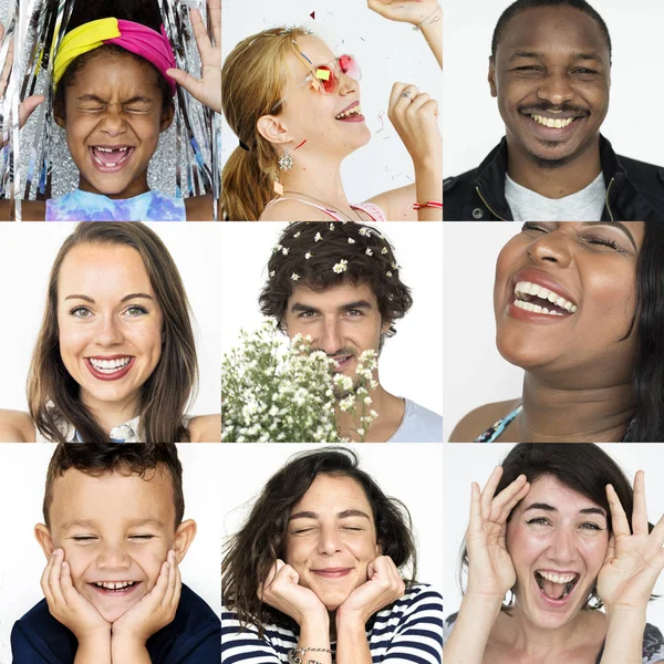 Χαμογελαστούς ανθρώπους με τις εκφράσεις του προσώπου — Φωτογραφία Αρχείου