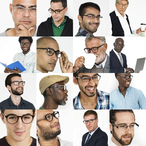 Set of Diversity Men Wearing Eyeglasses — Stock Photo, Image