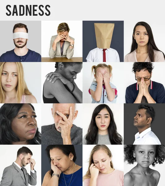 Personer med sorgsna ansikte uttryck — Stockfoto