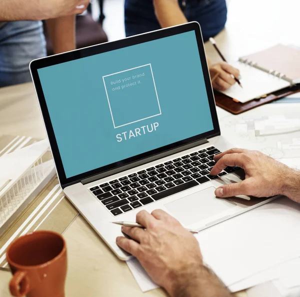 Human hands using laptop — Stock Photo, Image