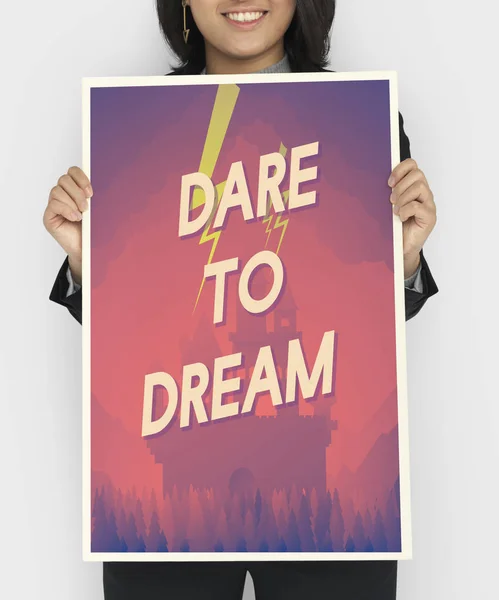 Woman holding banner — Stock Photo, Image