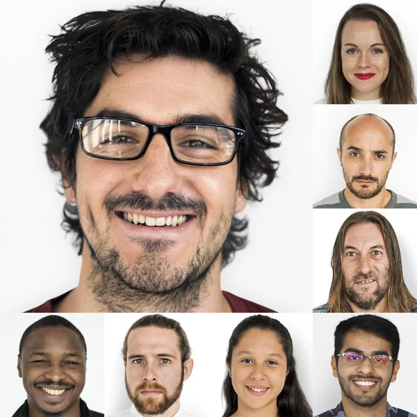 Uppsättning av mångfald människor ansikten — Stockfoto