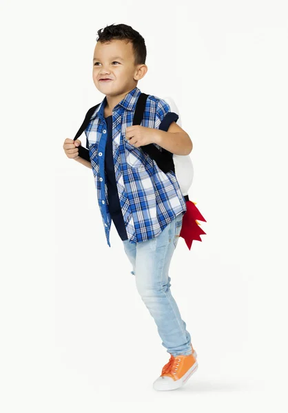 Junge mit Spielzeugjetpack — Stockfoto