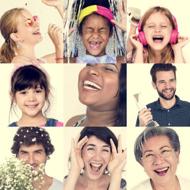 gülümseyen insanlarla yüz ifadeleri