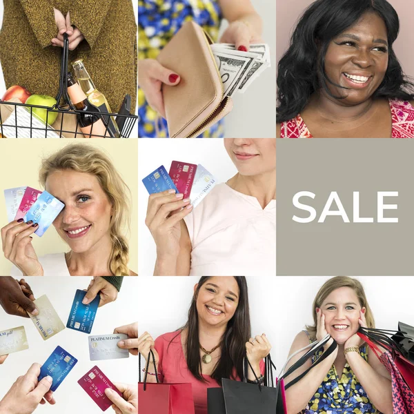 Diversidade Mulheres que gostam de fazer compras — Fotografia de Stock