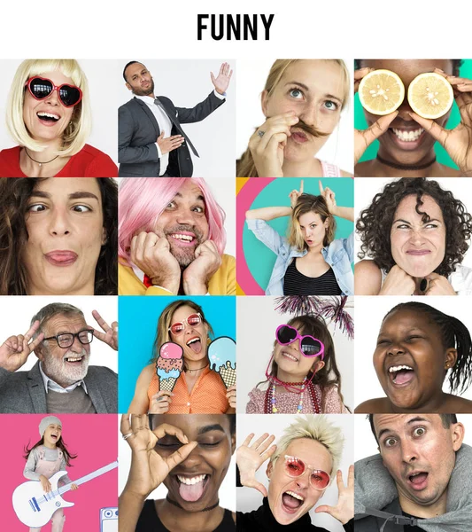 Różnorodność ludzi, co śmieszne twarze — Zdjęcie stockowe