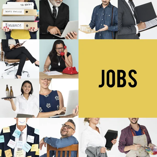 Collage med personer jobb — Stockfoto