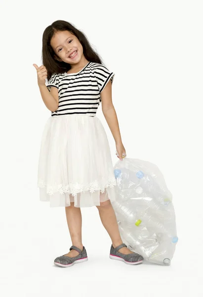 Girl with bag of plastic bottles — Stock Photo, Image