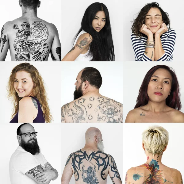 Diversiteit mensen weergegeven: tatoeages — Stockfoto