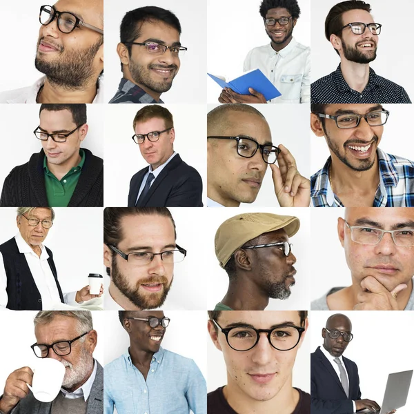 Diversiteit van mannen in glazen — Stockfoto