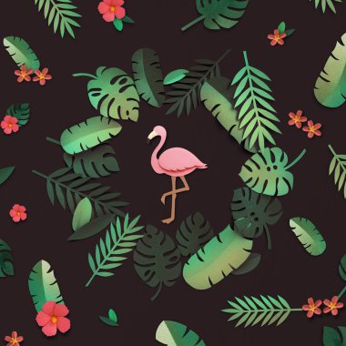 yaprakları ve origami pembe flamingo