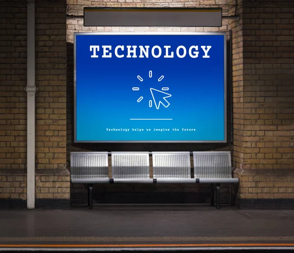 Bus stop with seats and advertising board — Stock Photo, Image