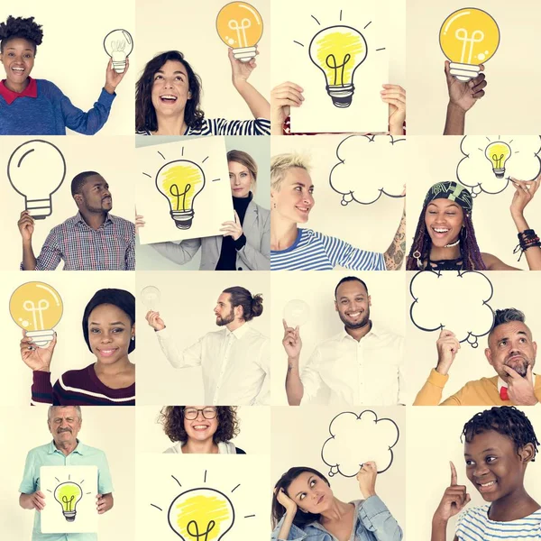 People with lightbulb icons — Stock Photo, Image