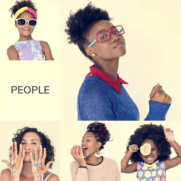 재미 있는 얼굴을 만드는 다양성 사람들 — 스톡 사진