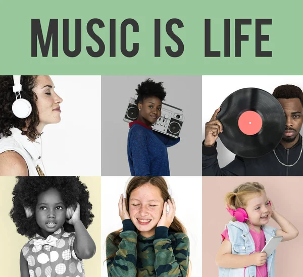Różnorodność osób słuchania muzyki — Zdjęcie stockowe