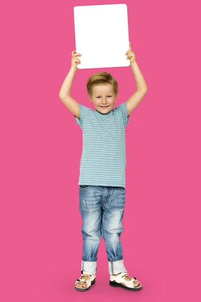 Boy holding blank board — Stock Photo, Image