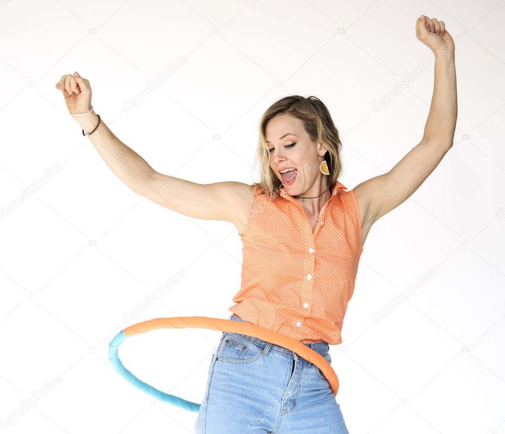  woman using hula hoop