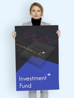İş kadını afişini tutar 