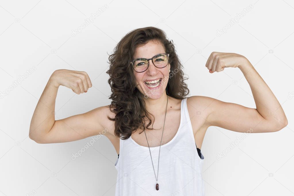 woman showing muscles