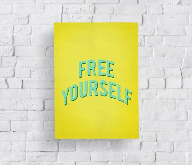 Beyaz tuğla duvara afiş 