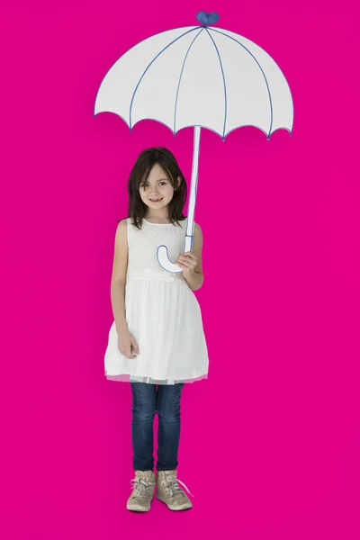 stock image little girl with paper umbrella