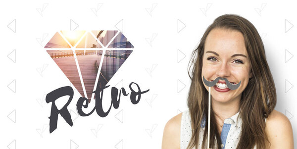 woman holding paper Moustache 