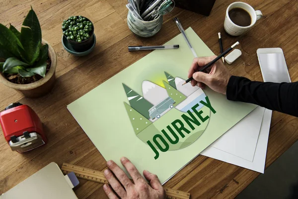 Man writing on paper banner — Stock Photo, Image