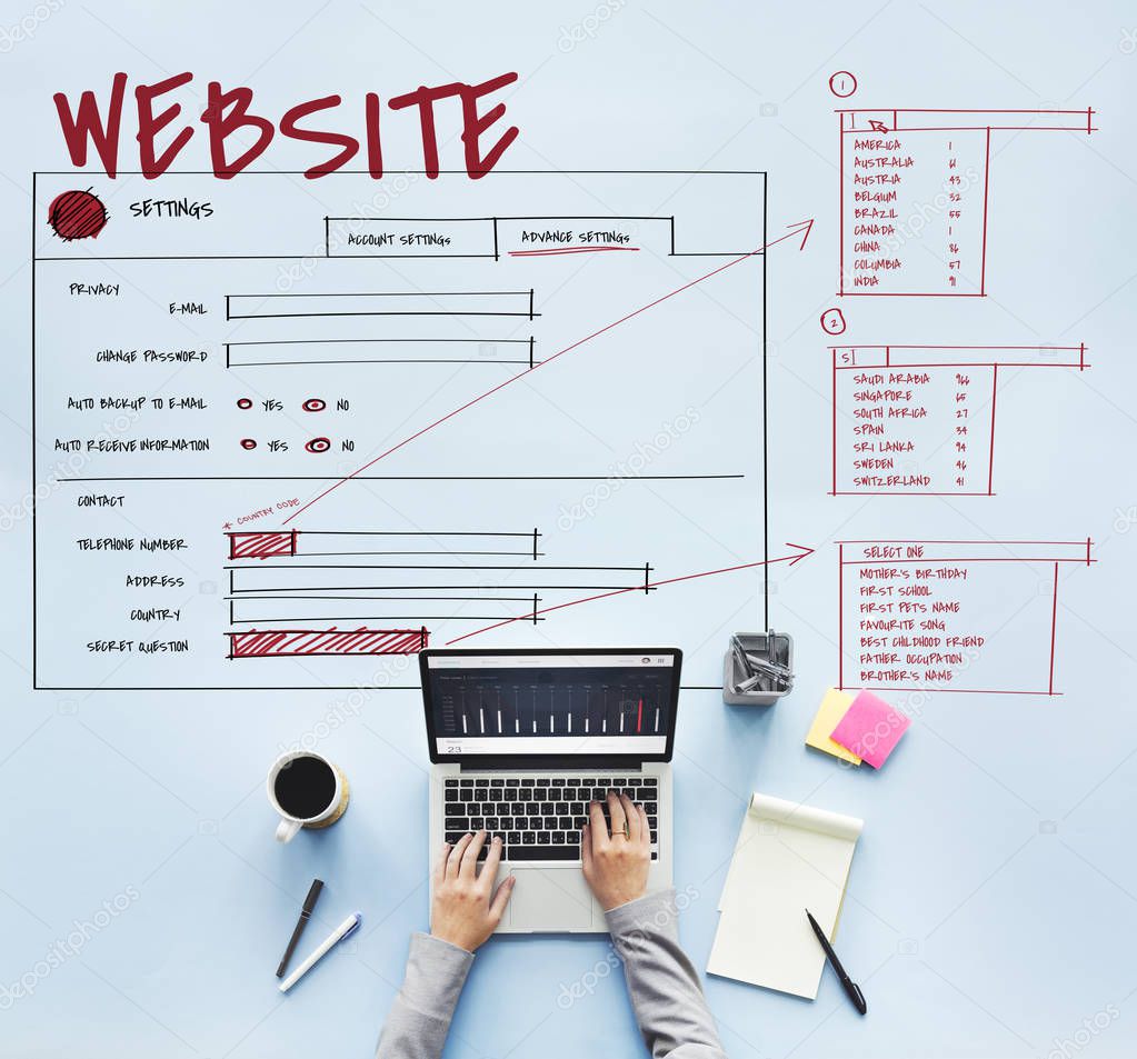 Partial view of hands, person typing on laptop keyboard, title: Website