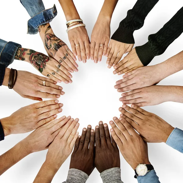 Multi ethnic hands in the circle — Stock Photo, Image
