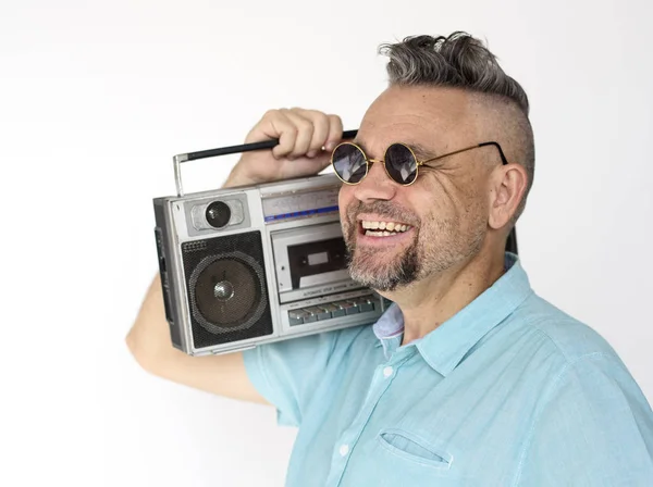 Homem segurando Jukebox — Fotografia de Stock