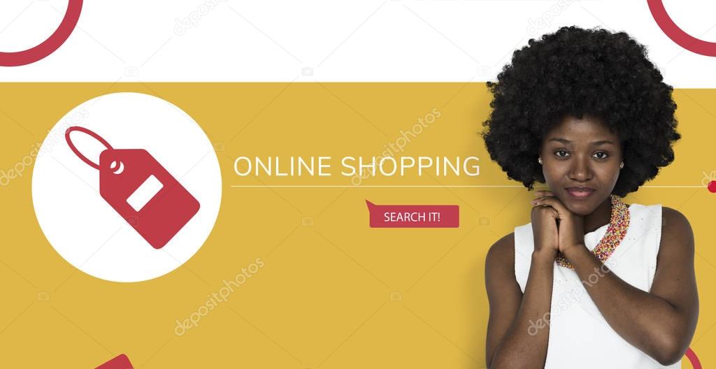 Portrait of young african american woman in the studio, Shopping Concept