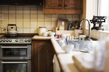 Mutfak pişirme lavabo fırın evi konsepti, özgün photoset