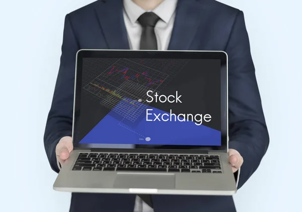 Zakenman bedrijf laptop — Stockfoto