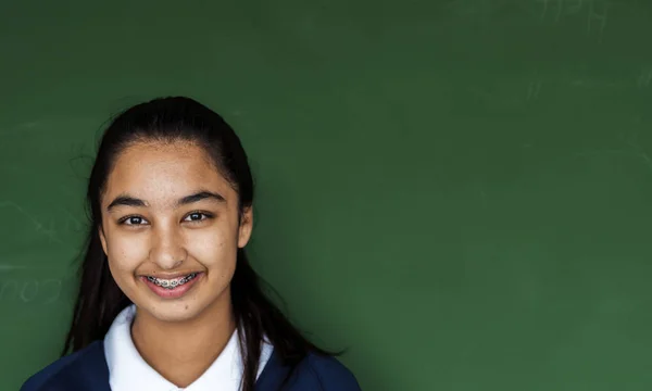 Girl Student with green Blackboard — Stock Photo, Image