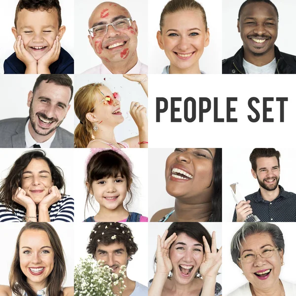 Szczęśliwy i uśmiechniętych ludzi z twarzy wyrażeń — Zdjęcie stockowe