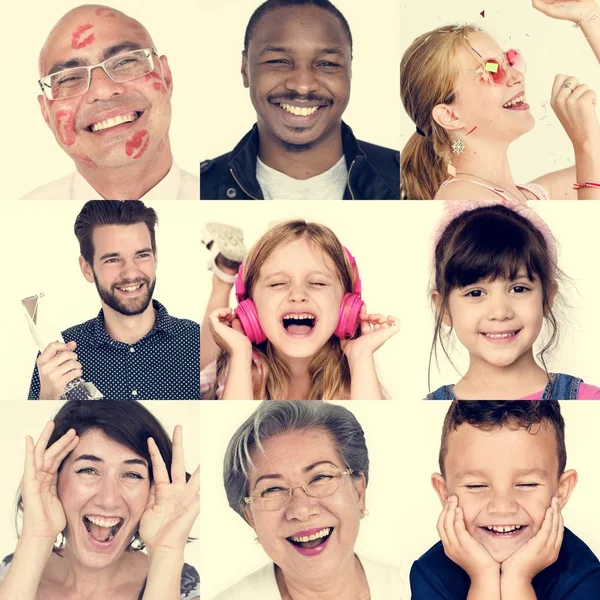 Persone felici e sorridenti con espressioni facciali — Foto Stock