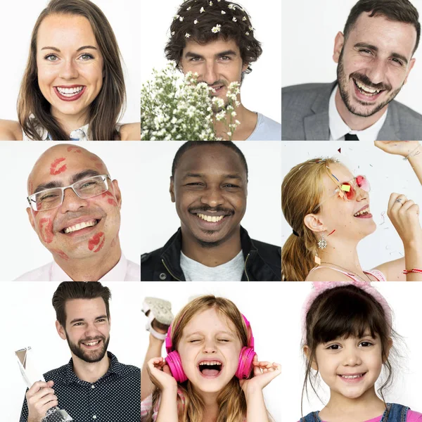 Persone felici e sorridenti con espressioni facciali — Foto Stock