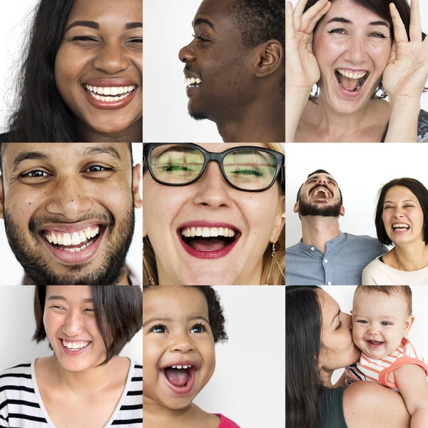 Zestaw różnorodności ludzi śmiejąc się — Zdjęcie stockowe