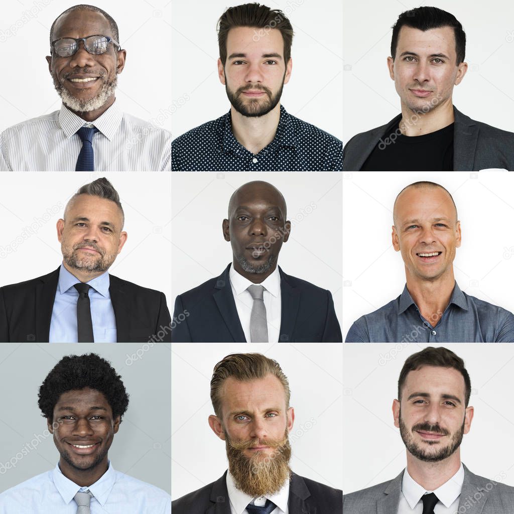 Collection of businessmen smiling 