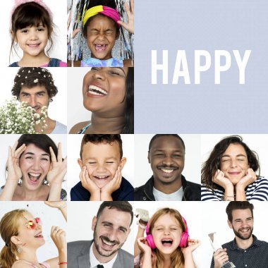 mutlu ve gülümseyen insanlarla yüz ifadeleri