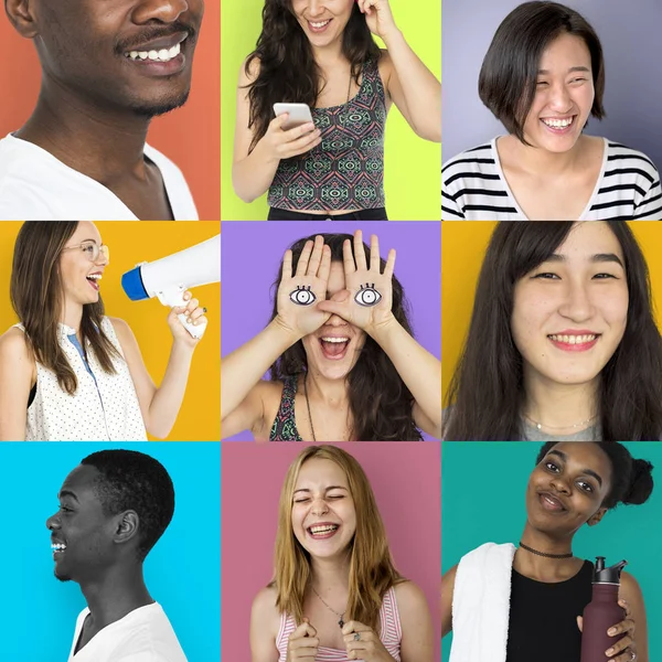 Set van diversiteit mensen lachen — Stockfoto