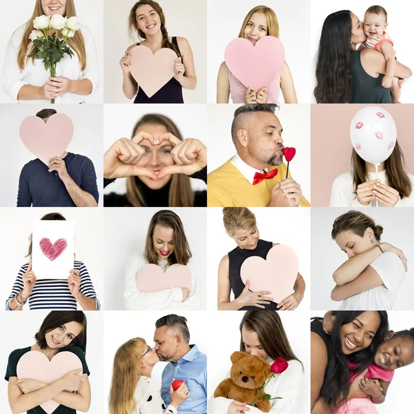 Uppsättning av mångfald människor med kärlek — Stockfoto