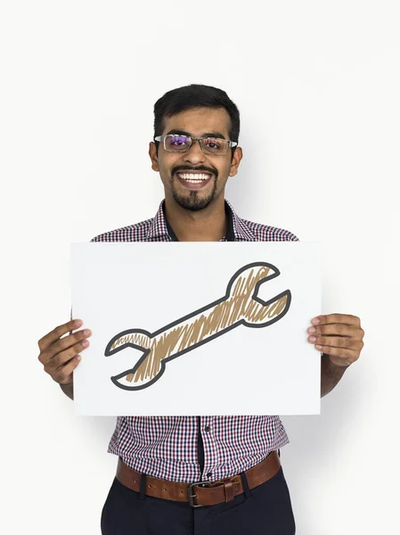 Man holding placard — Stock Photo, Image