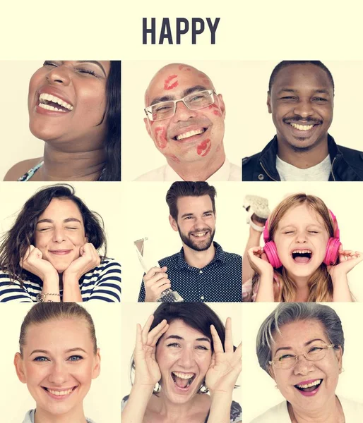 Happy and smiling people with face expressions — Stock Photo, Image