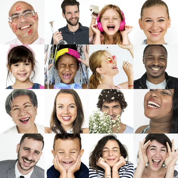 Persone felici e sorridenti con espressioni facciali — Foto Stock