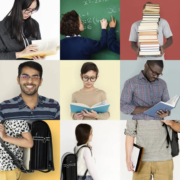 Diversas personas leyendo libros — Foto de Stock