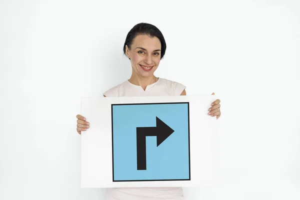 Woman holding banner — Stock Photo, Image