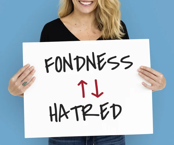 Woman holds placard — Stock Photo, Image