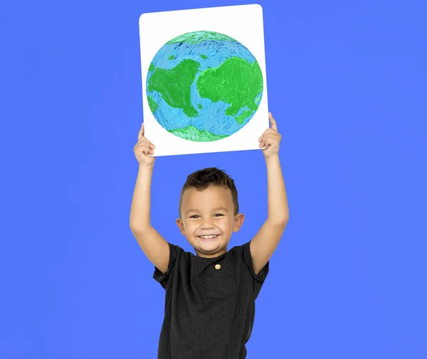 Little boy holding banner — Stock Photo, Image